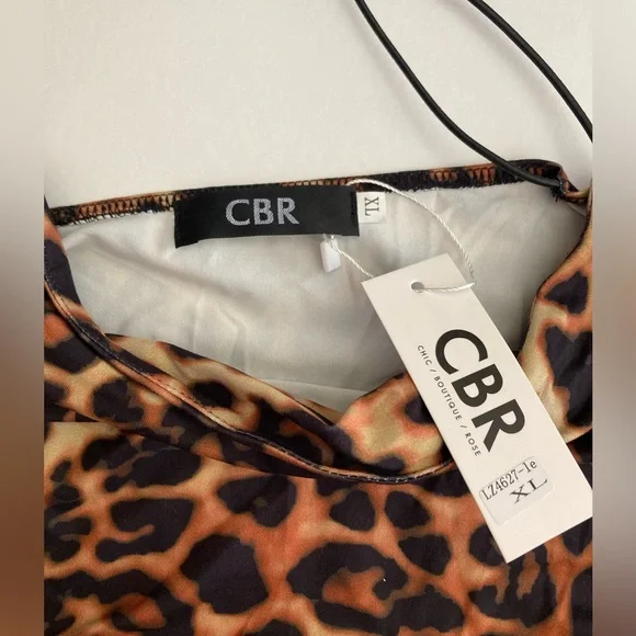 CBR | NWT Chic /Boutique /Rose Leopard Spaghetti Strap Bodycon Dress - Picture 4 of 7